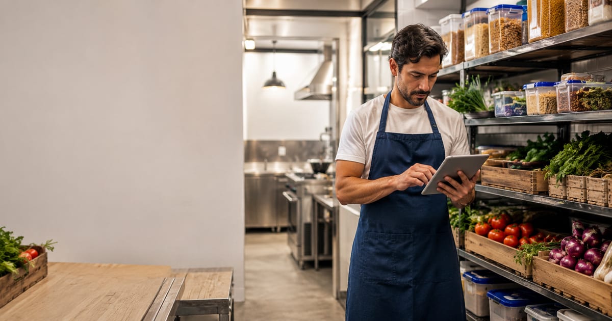 Dueño de restaurante chileno revisando el inventario de insumos para controlar pérdidas y merma